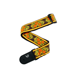 Peace & Love Woven Guitar Strap - Brown/Yellow