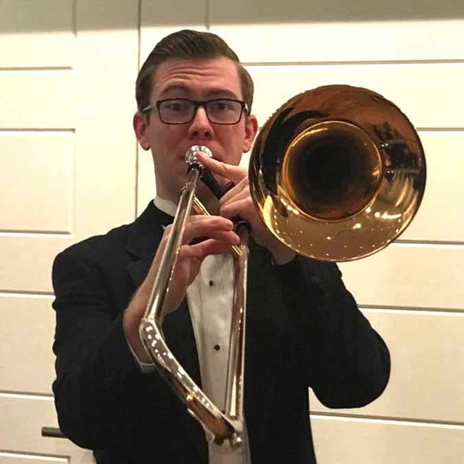 Kody Hartman, trombone lesson teacher at The Music Shoppe of Springfield, Illinois