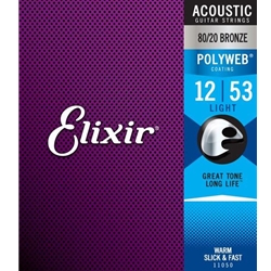 Elixir Acoustic 80/20 Bronze Strings w/ Polyweb Coating - 12-53