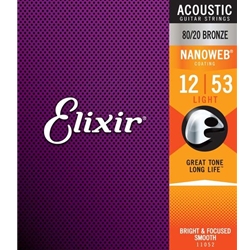 Elixir Acoustic 80/20 Bronze Strings w/ Nanoweb Coating - 12-53