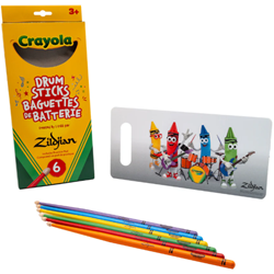 Zildjian Crayola Pack, 6 Kids Drumsticks & Pad