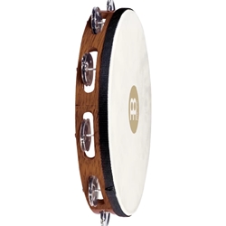 Meinl 10" Traditional Wood Tambourine - Single Row, Nickel-plated Steel Jingles, Goatskin Head